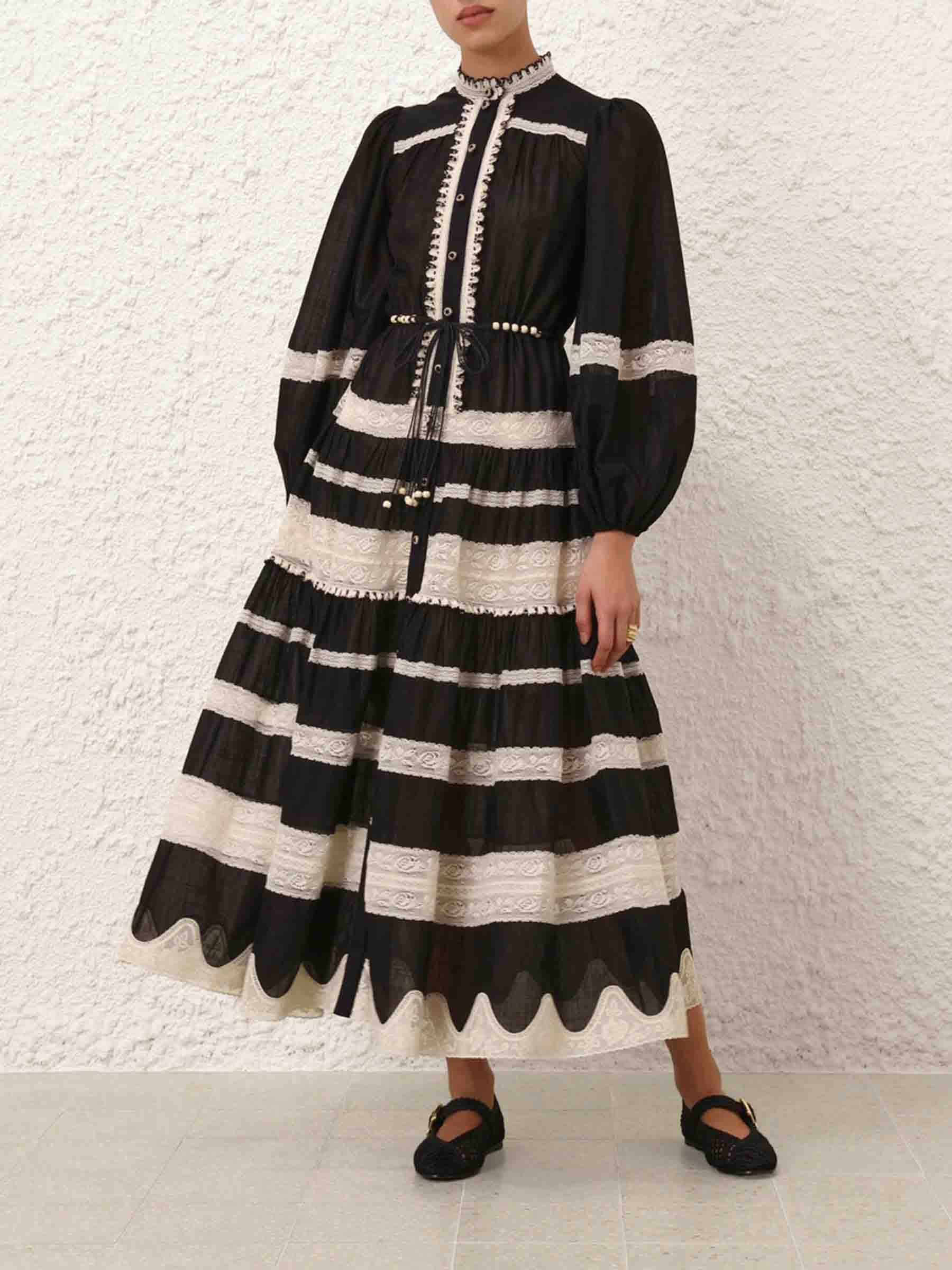 Zimmermann Mujer Barcelona Vestido Midi Rhiannon color Blanco y Negro sku 721-000545 01 - Foto 2