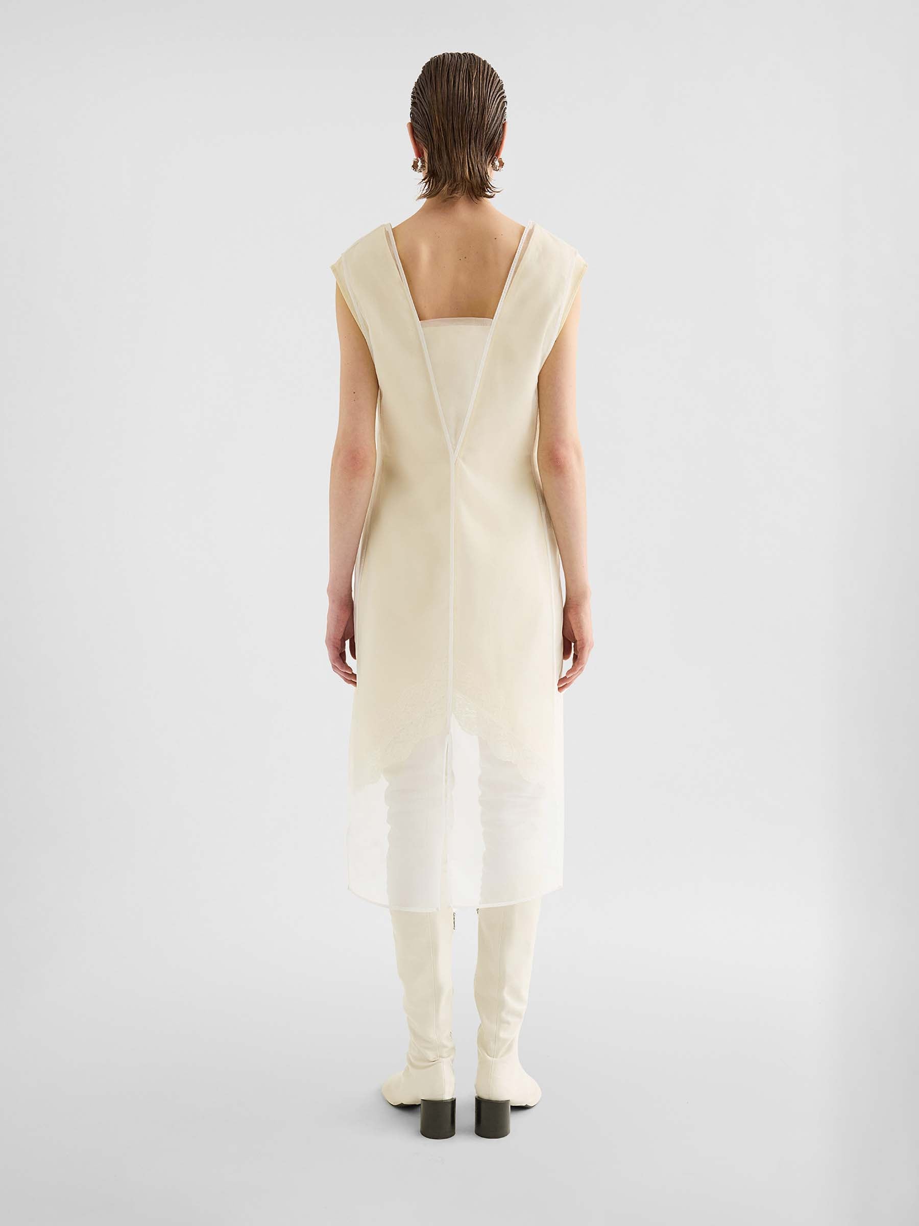 Jil Sander Mujer Barcelona Vestido Midi Organza color Crema sku 721-000559 01 - Foto 2