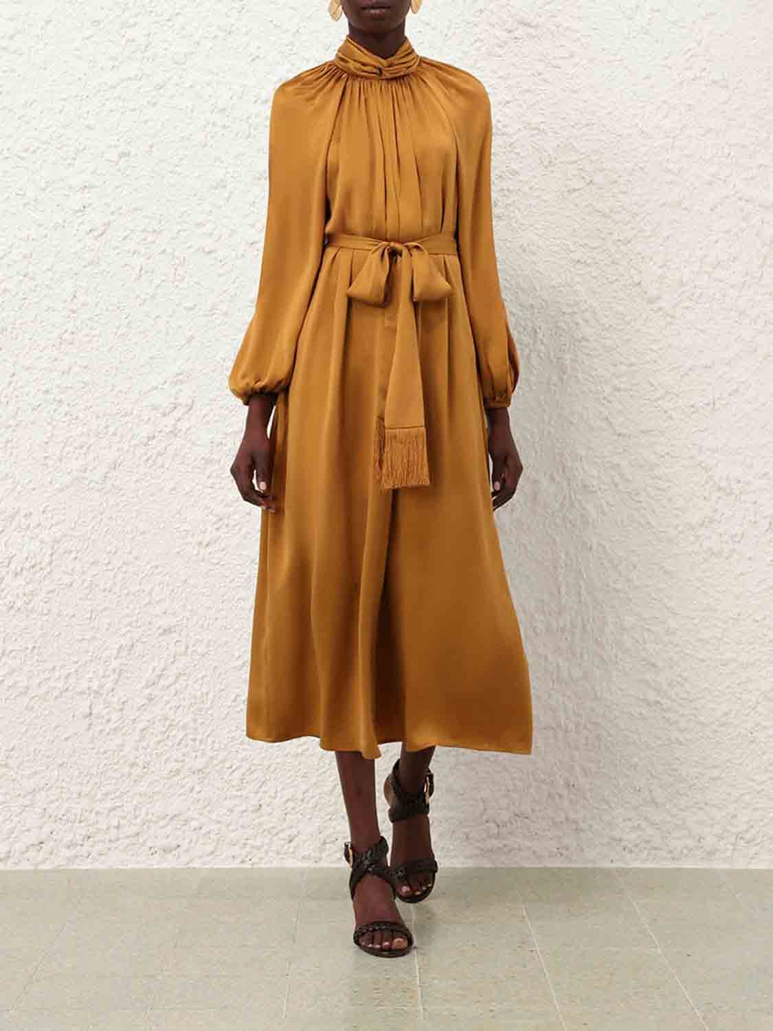 Zimmermann Mujer Barcelona Vestido Midi Seda color Mostaza sku 721-000596 01 - Foto 2