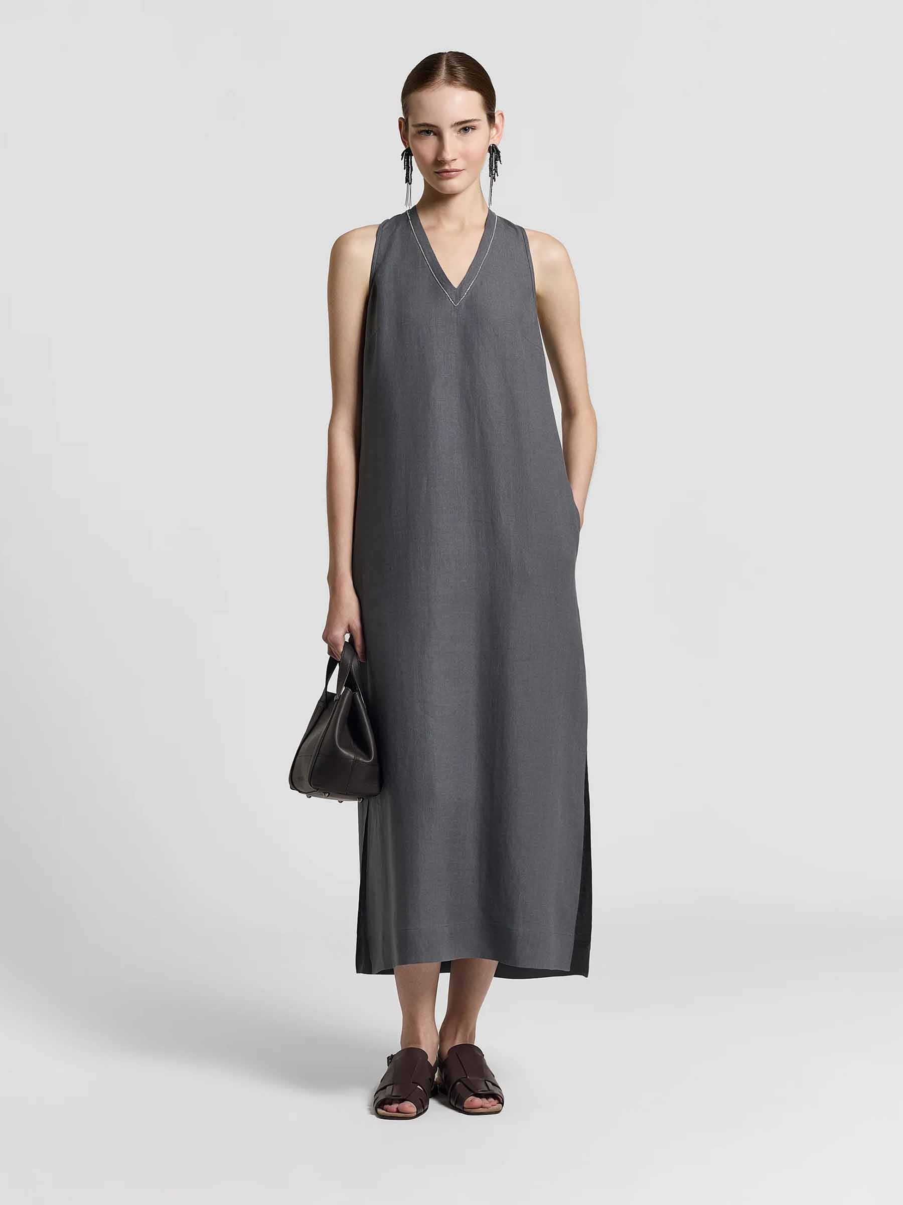 Peserico Mujer Barcelona Vestido Maxi Lino color Gris sku 721-000735 01 - Foto 2