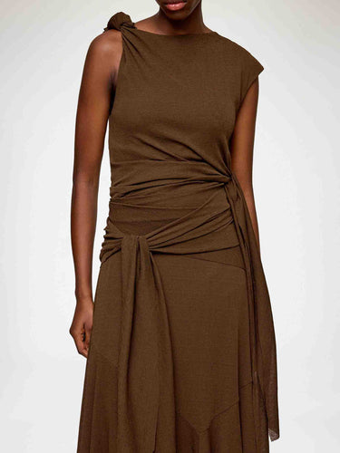Ganni Mujer Barcelona Vestido Midi Nudos color Marrón Oscuro sku 721-000800 01 - Foto 5