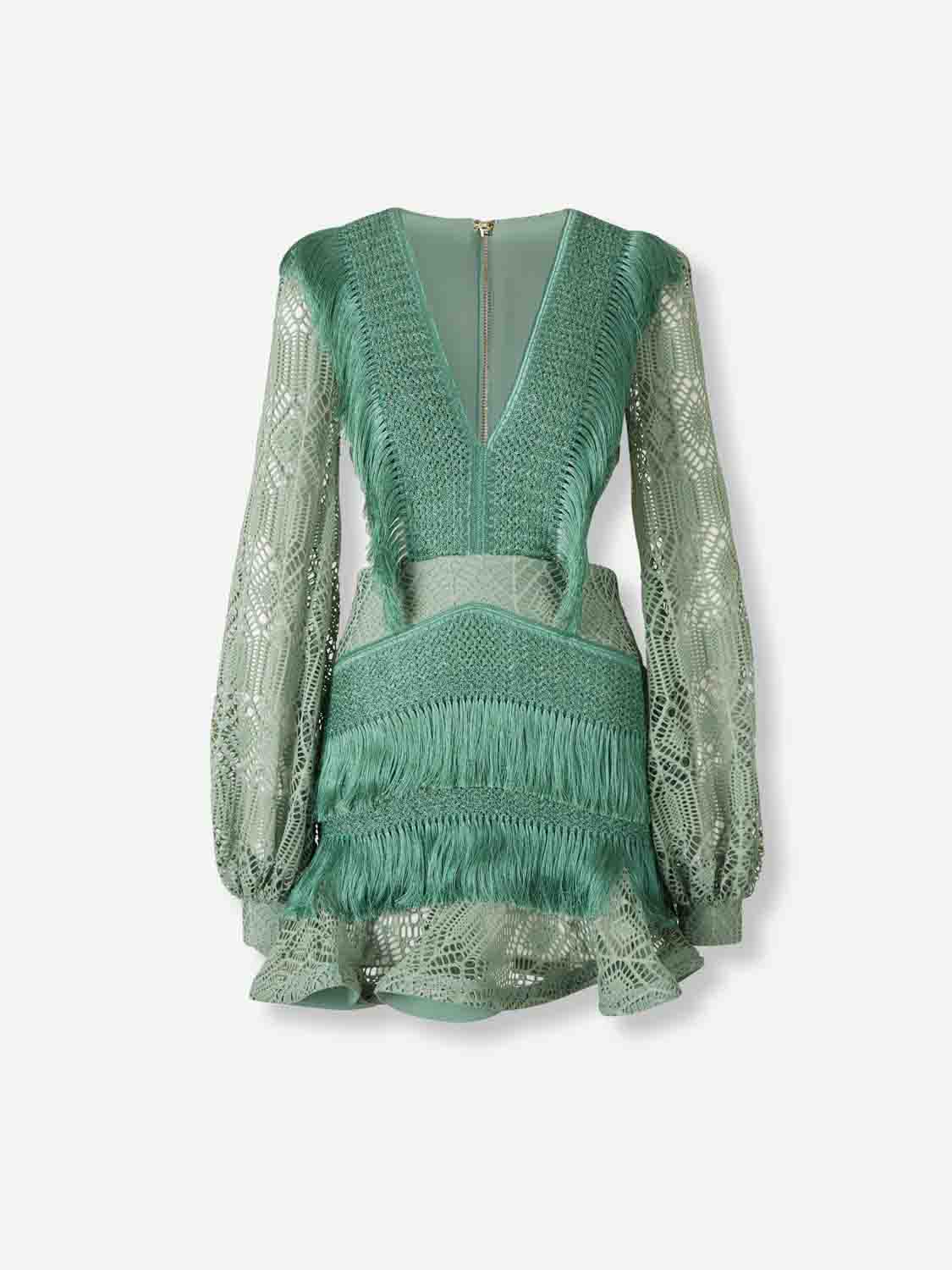 PatBo Mujer Barcelona Vestido Flecos Mini color Verde sku 731-006101 01 - Foto 1