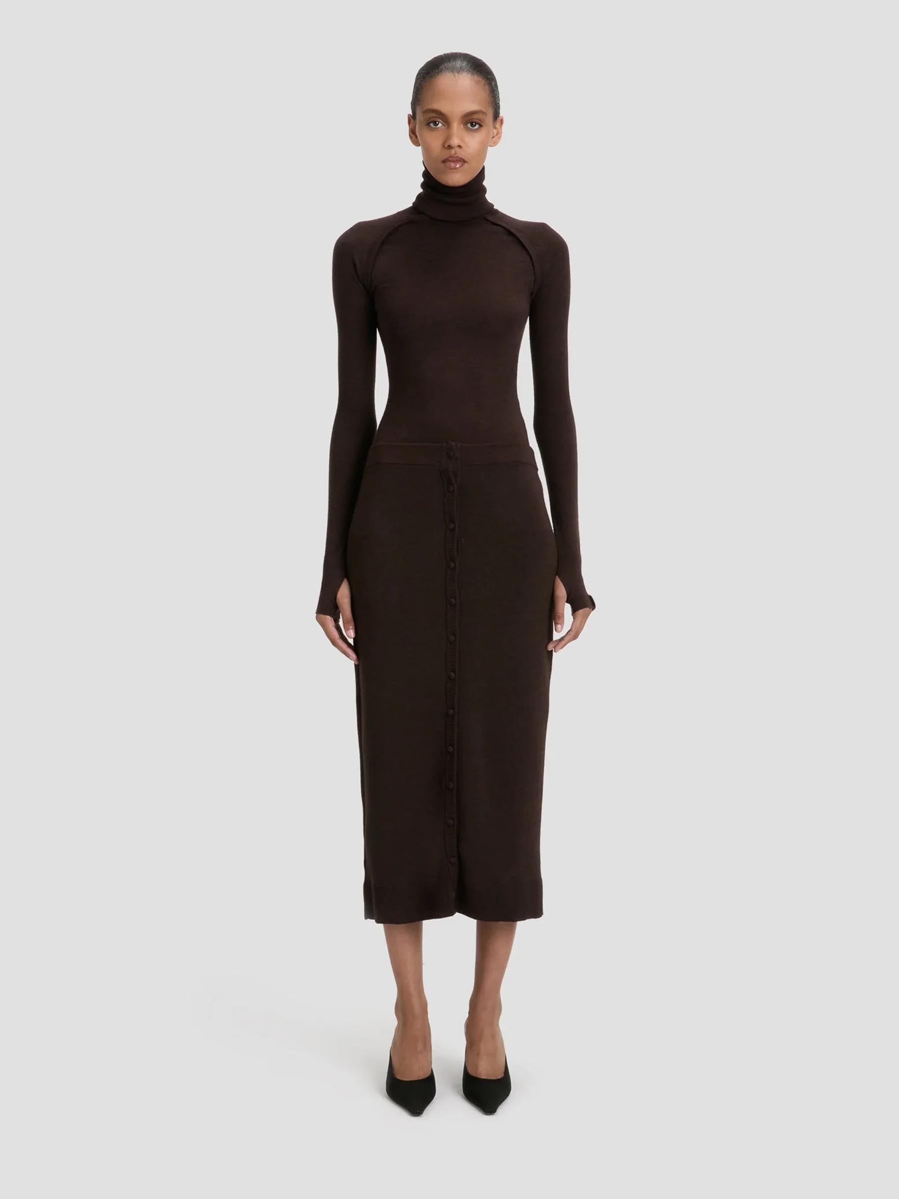 Victoria Beckham Mujer Barcelona Falda Midi Punto color Marrón Oscuro sku 750-001697 01 - Foto 1