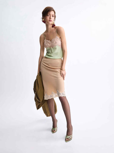 Saint Laurent Mujer Barcelona Falda Midi Encaje color Nude sku 750-001715 01 - Foto 2