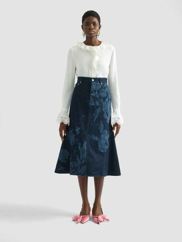 Erdem  Barcelona Falda Midi Denim color Azul Denim Oscuro sku 750-001731 01 - Foto 2