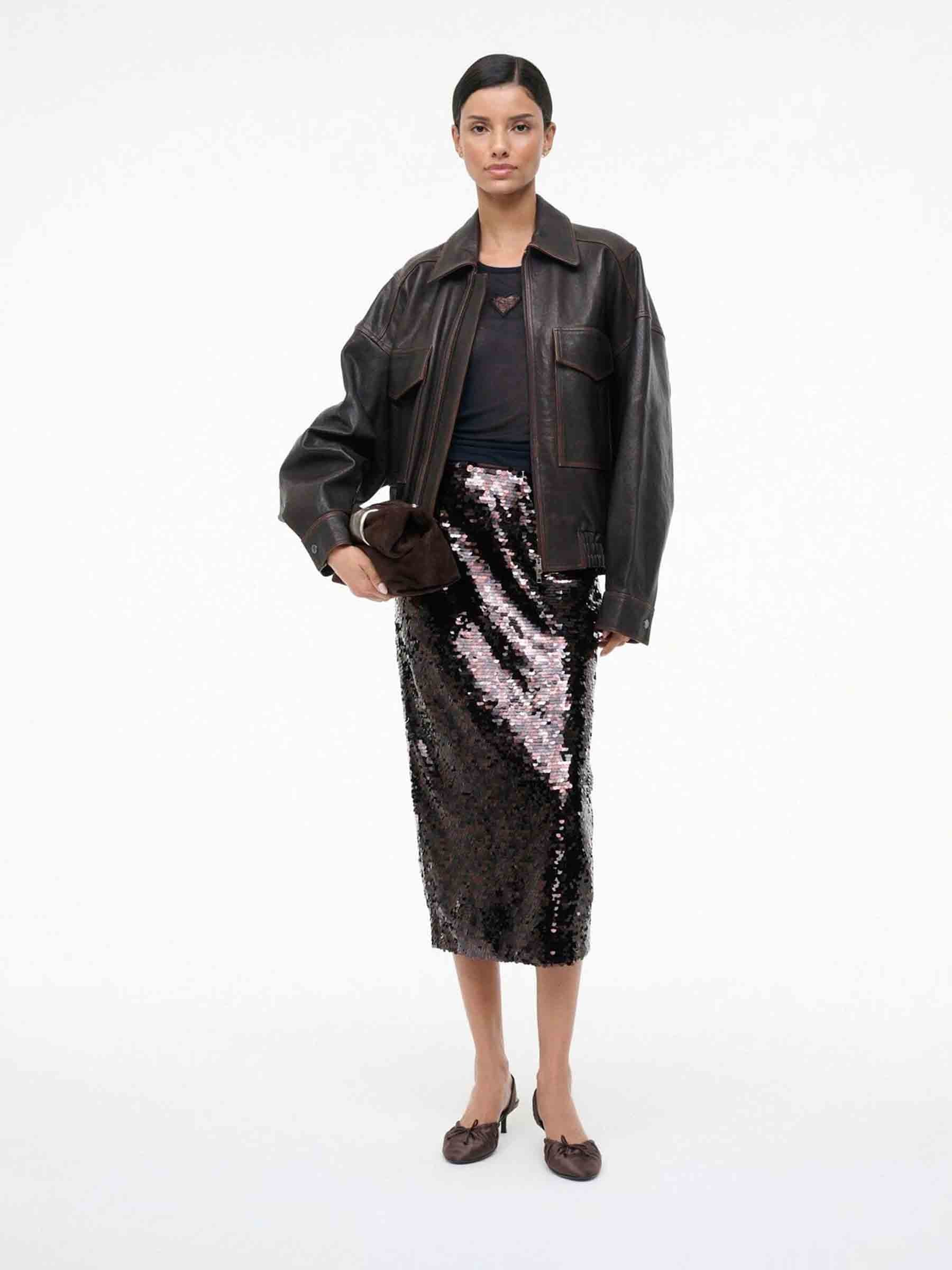 Staud Mujer Barcelona Falda Midi Ciara color Marrón Oscuro sku 750-001740 01 - Foto 2