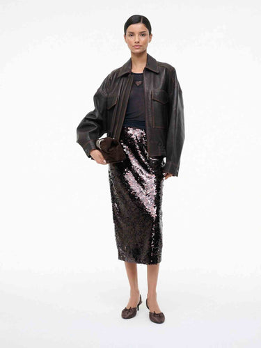 Staud Mujer Barcelona Falda Midi Ciara color Marrón Oscuro sku 750-001740 01 - Foto 2