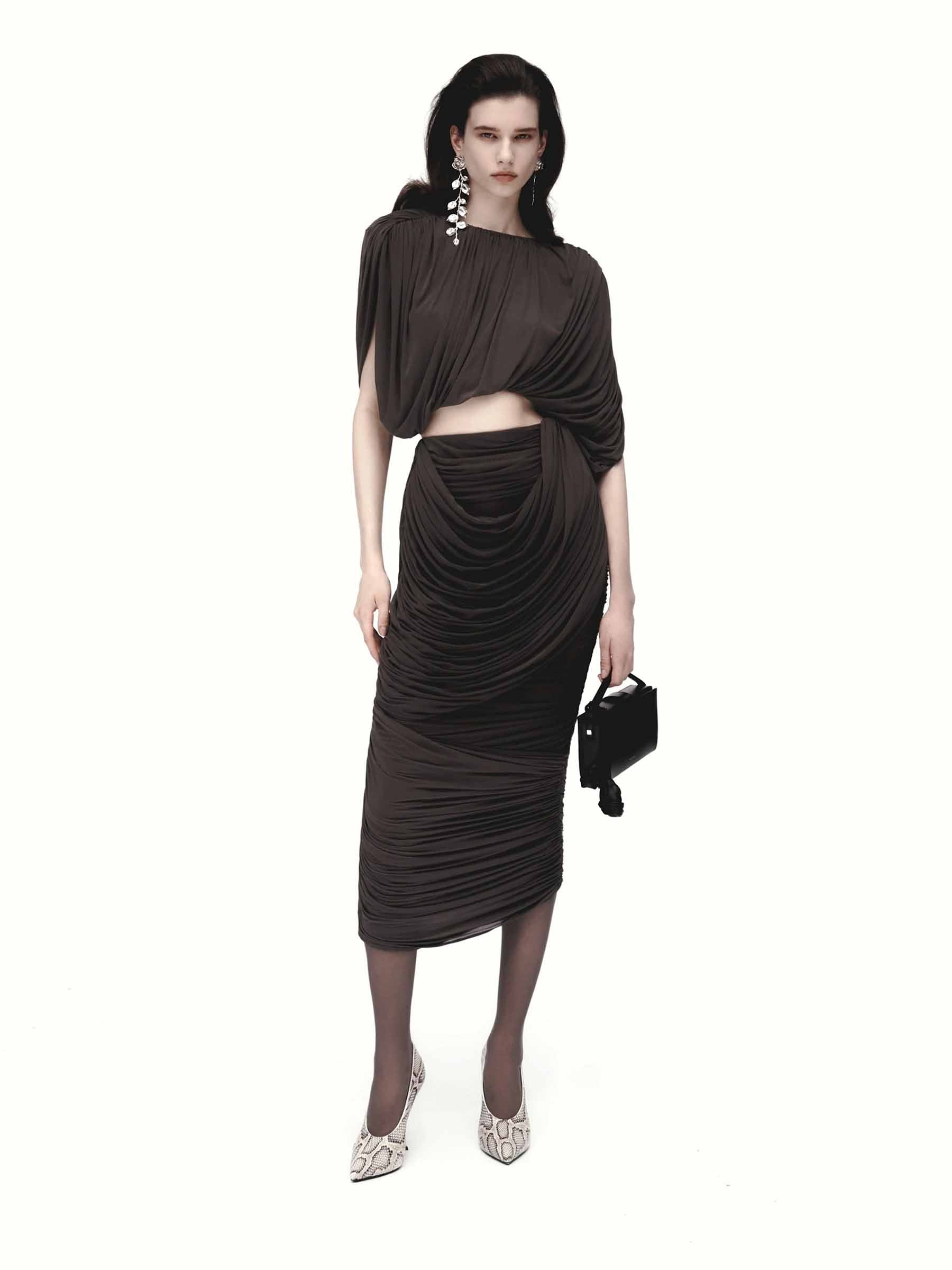 Magda Butrym Mujer Barcelona Falda Midi Drapeada color Marrón Oscuro sku 750-001746 01 - Foto 2