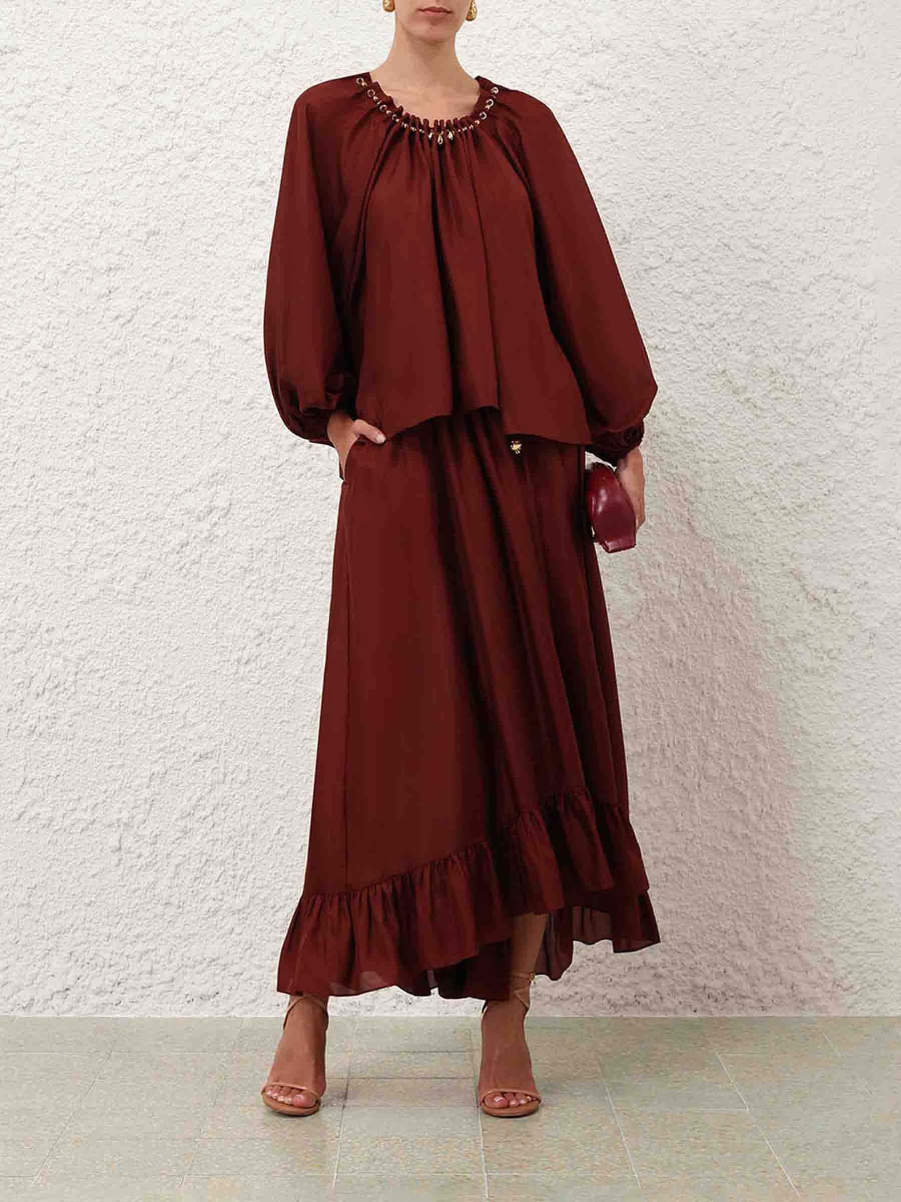 Zimmermann Mujer Barcelona Falda Larga Aster color Burdeos sku 750-001829 01 - Foto 2