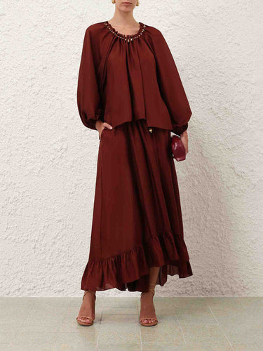 Zimmermann Mujer Barcelona Falda Larga Aster color Burdeos sku 750-001829 01 - Foto 2