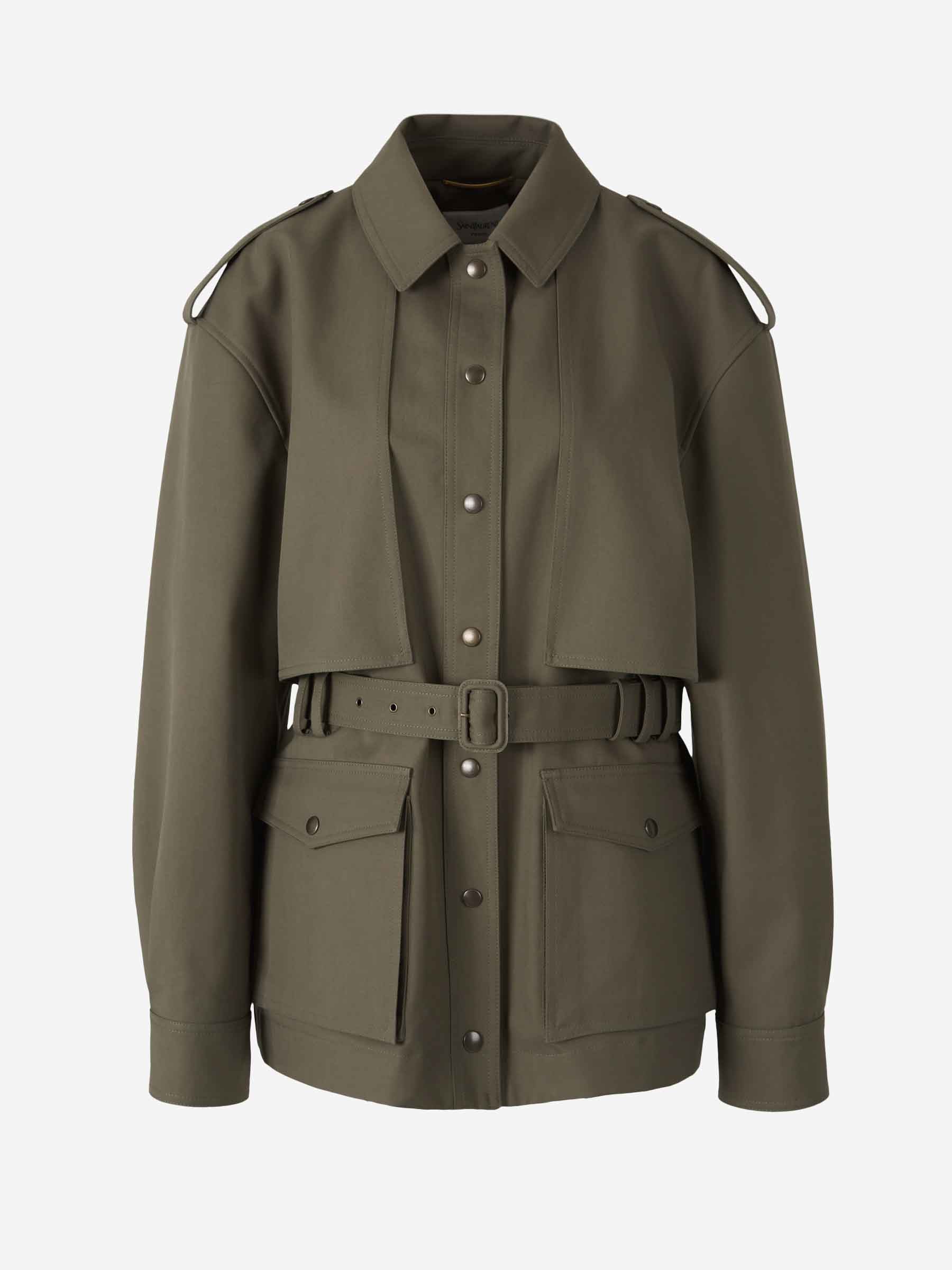 Saint Laurent Mujer Barcelona Gabardina Sahariana Algodón color Verde Militar sku 772-001419 01 - Foto 1