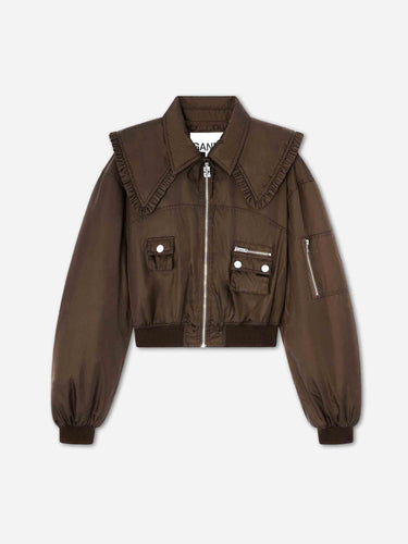 Ganni Mujer Barcelona Chaqueta Bomber Duchesse color Marrón Oscuro sku 772-001565 01 - Foto 4
