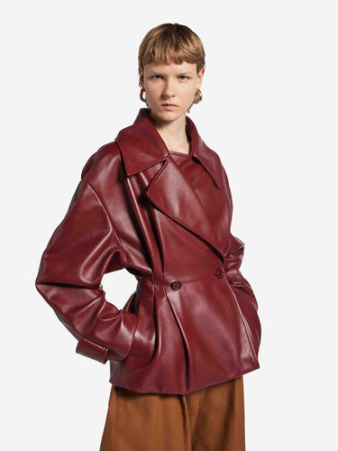 Balenciaga Mujer Barcelona Gabardina Corta Piel color Burdeos sku 772-001592 01 - Foto 4