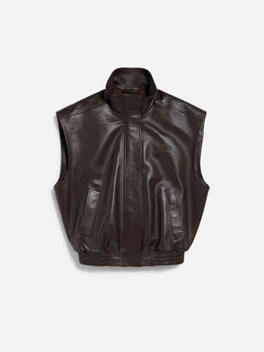 Balenciaga Mujer Barcelona Chaleco Blouson Piel color Marrón Oscuro sku 772-001639 01 - Foto 1