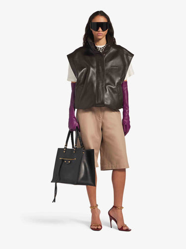 Balenciaga Mujer Barcelona Chaleco Blouson Piel color Marrón Oscuro sku 772-001639 01 - Foto 2