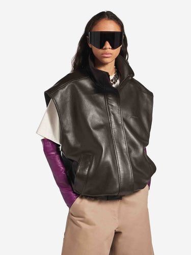 Balenciaga Mujer Barcelona Chaleco Blouson Piel color Marrón Oscuro sku 772-001639 01 - Foto 5