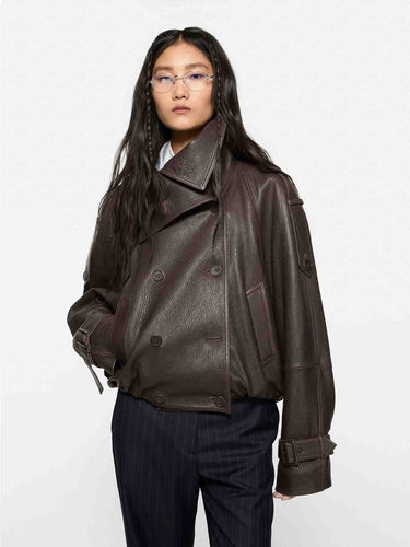 Acne Studios Mujer Barcelona Chaqueta Cropped Piel color Marrón Oscuro sku 772-001658 01 - Foto 2