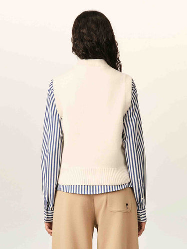 Ami Paris Mujer Barcelona Chaleco Punto Logo color Marfil sku 775-000243 01 - Foto 3
