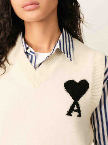 Ami Paris Mujer Barcelona Chaleco Punto Logo color Marfil sku 775-000243 01 - Foto 4