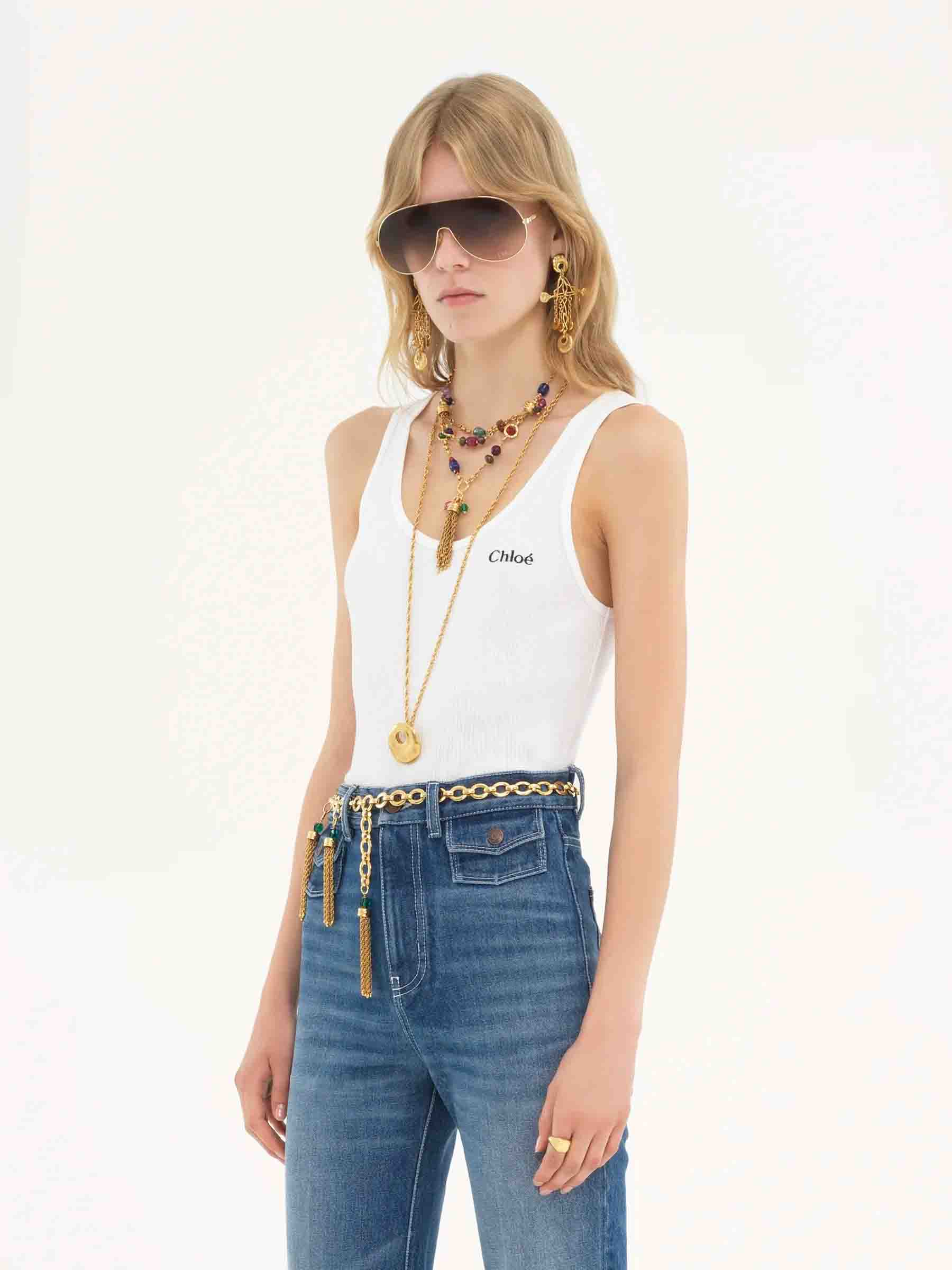 Chloé Mujer Barcelona Top Tirantes Canalé color Blanco sku 782-001827 01 - Foto 2