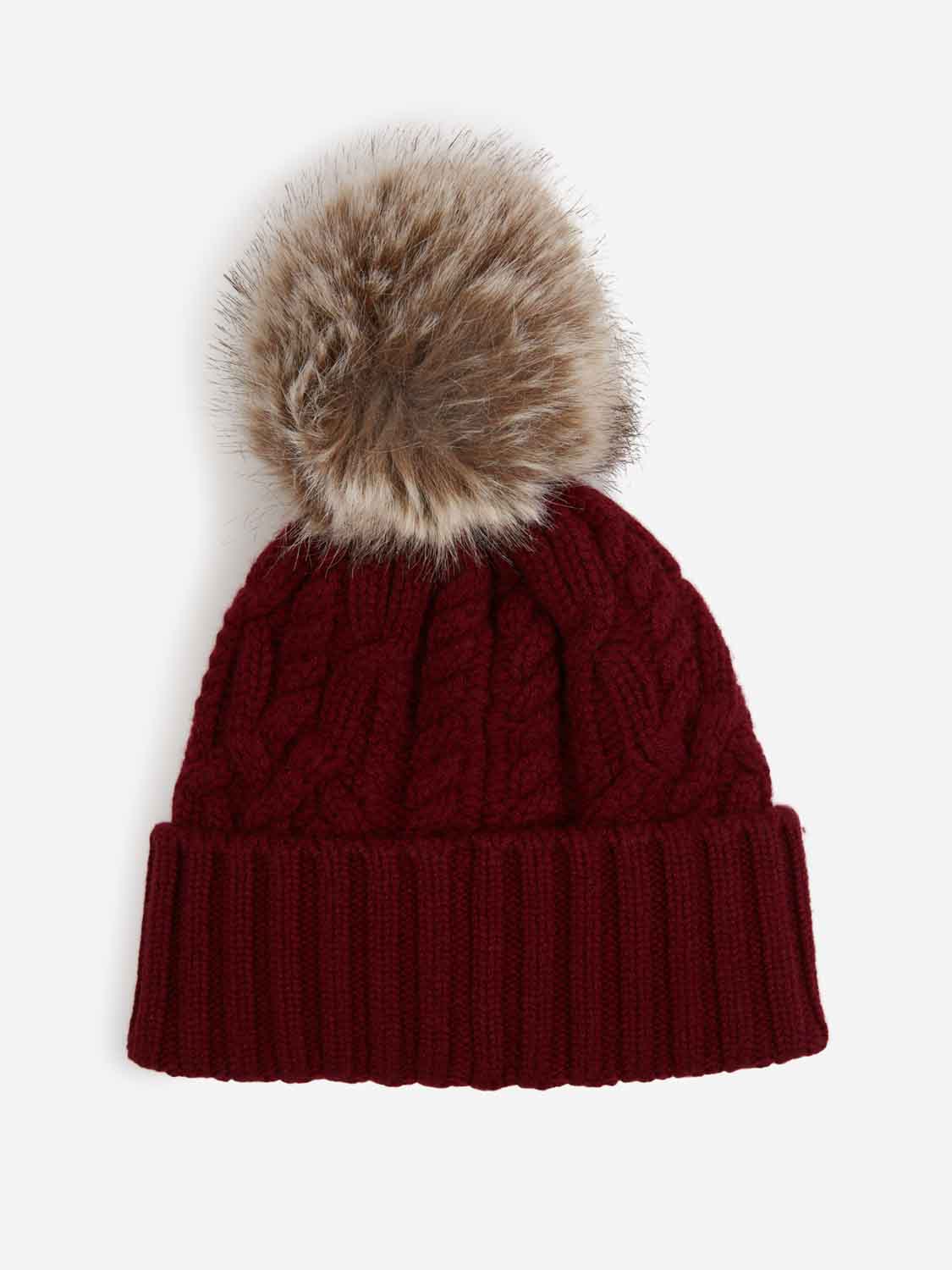Moncler Mujer Barcelona Gorro de cachemira con pompón color Burdeos sku 899-002000 02 - Foto 2