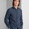 Brunello Cucinelli Hombre Barcelona Camisa Lino Rayas color Azul Noche sku 531-006179 01 - Foto 1