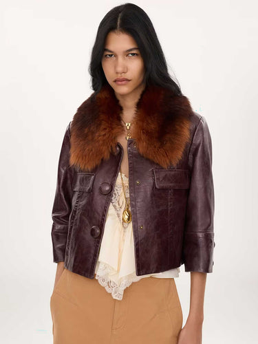 Leather Jacket with Fur Collar