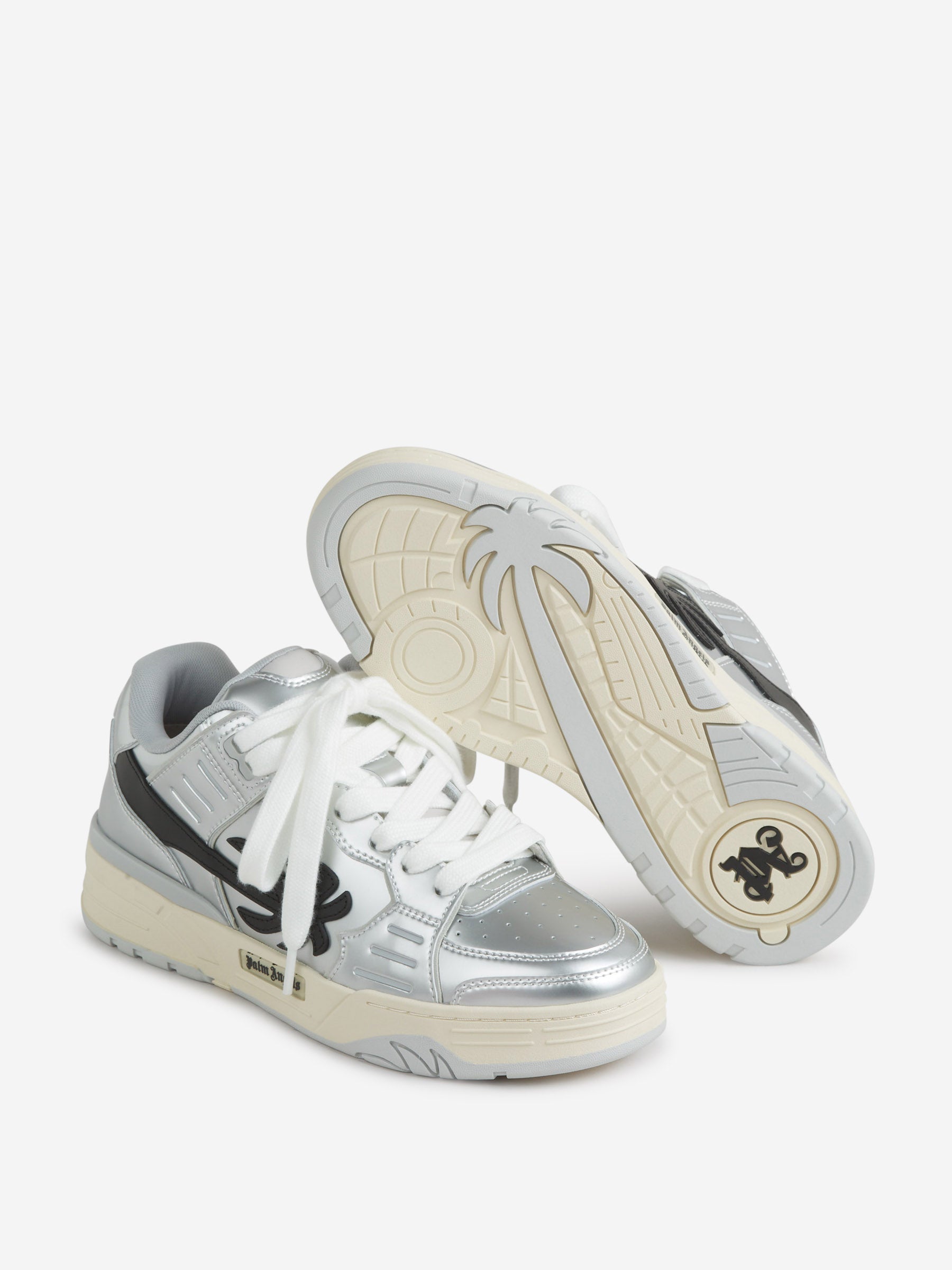 【関税込み】PALM ANGELS VENICE MIRROR SNEAKERS Palm Angels Silver Venice Mirror Leather Sneakers Palm Angels