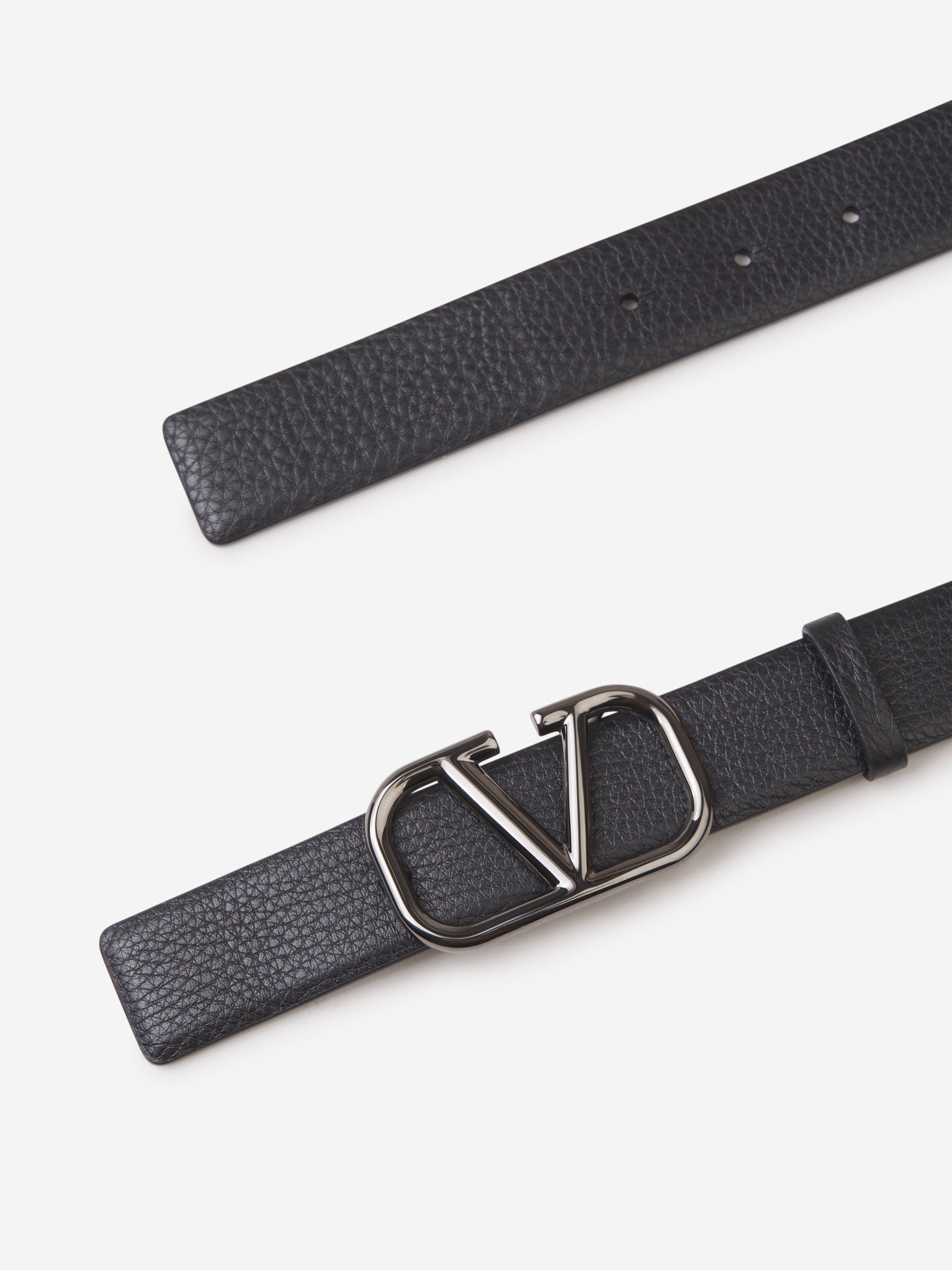 ベルト Valentino Garavani Black Leather Reversibile Belt Valentino Garavani – Reversible VLogo Belt Hombre 622-001202